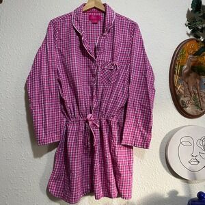 Victorias Secret Pink Plaid Nightgown shirt dress Pajamas Women's‎ L waist tie